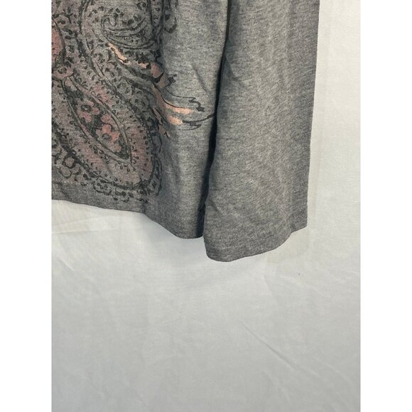 long sleeve gray shirt sheer floral polyester blend xl armpit to armpit 22" READ - Picture 4 of 6